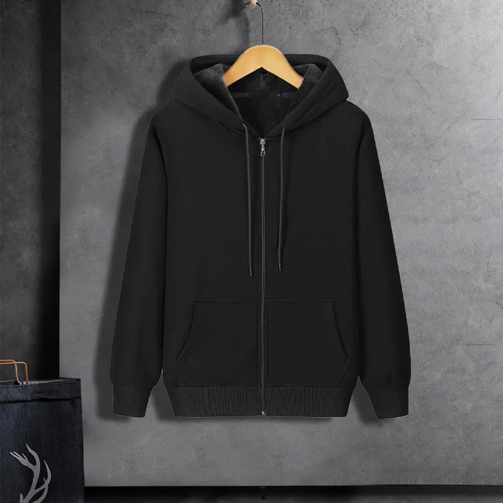 

Winter Loose Coat Thick Warm Hooded Men's Winter Coat with Zipper Drawstring Pockets Elastic Cuff Casual Loose Fit Men Coat