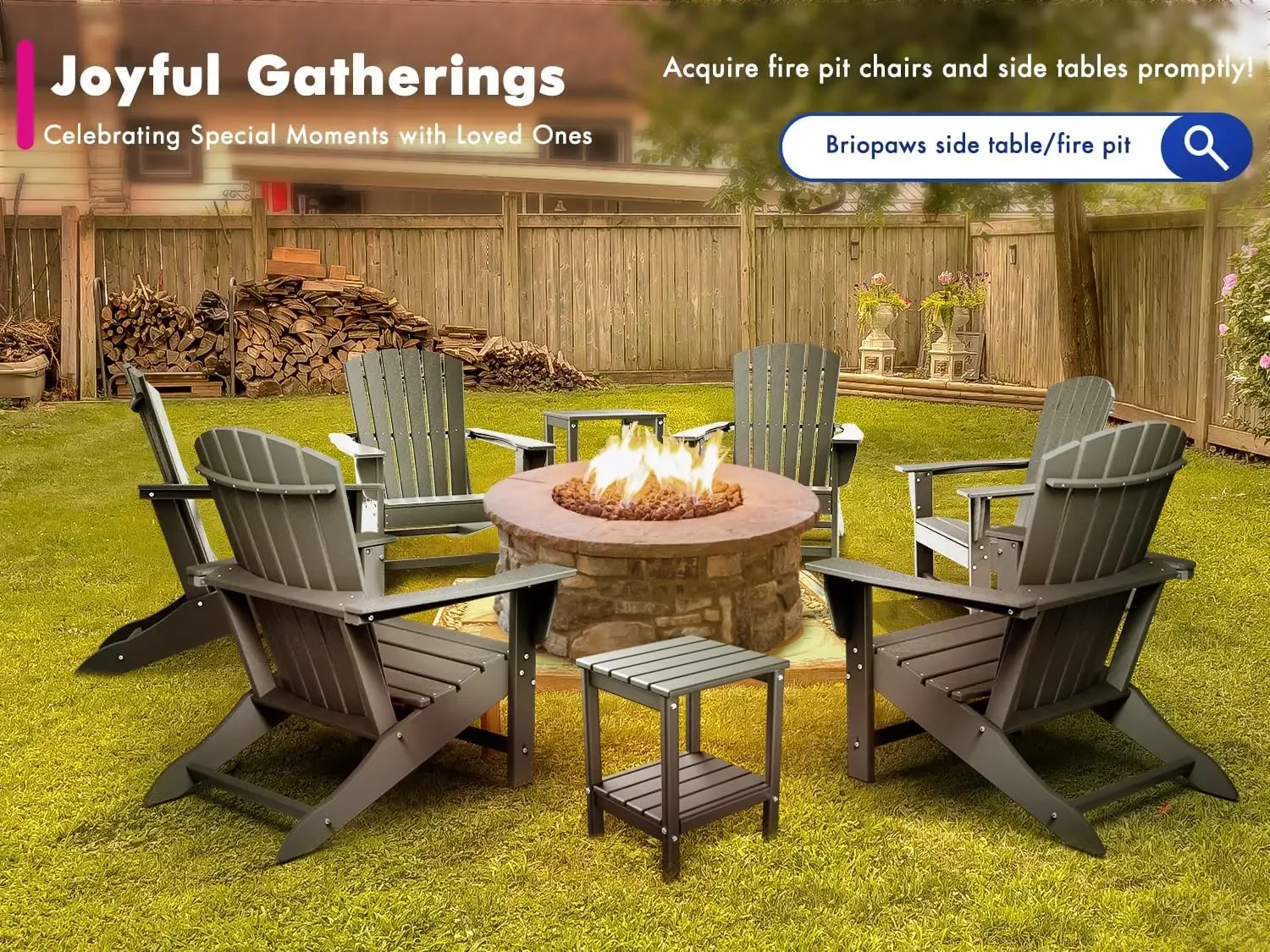 Adirondack-Chairs-Set of 2 | Fire Pit Chair | Oversized , HDPE Plastic , Weather Resistant , Grey