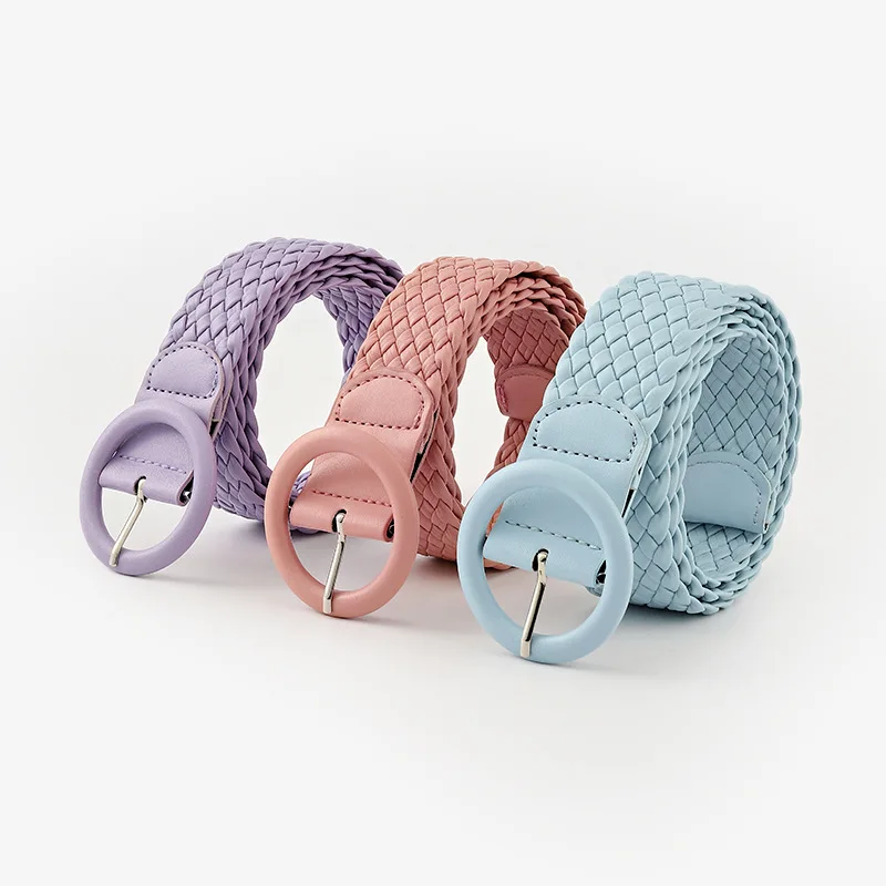 

ZLY 2022 New Fashion Candy Color Belt Round Leather Bag Buckle Wide Men Women Versatile Dress Jeans Style Decoration Woven Belt