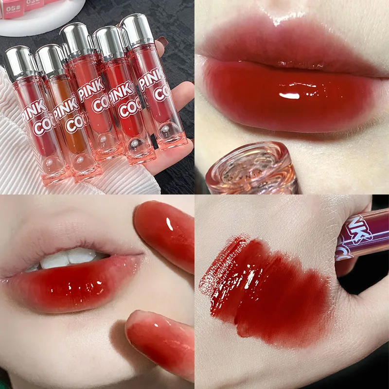 Sexy Red Lipgloss Mirror Glass Water Light Clear Lip Gloss Waterproof and Non Stick Liquid Lipstick Nude Lip Tint Korean Make Up lip gloss lip makeup lip tint