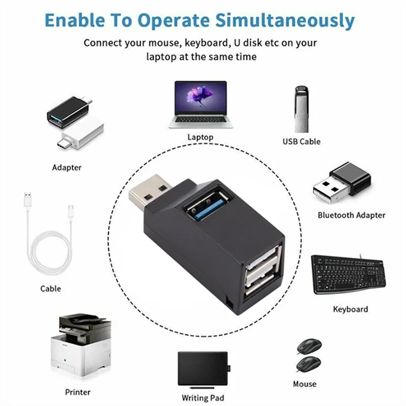 New Portable Usb 3.0 Hub Adapter Extender Splitter Box 1 To 3 Ports For Pc Laptop Keyboard Mouse U Disk Card Reader Accessories