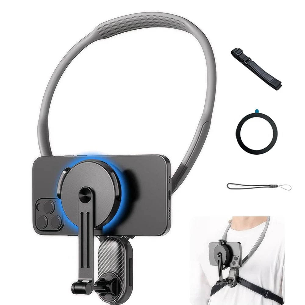 Magnetic Neck Mount Silicone Quick Release Holder for Mobile Phones iphone 12 13 14 15 16 Android Sumsung Video recording Stand phone clip