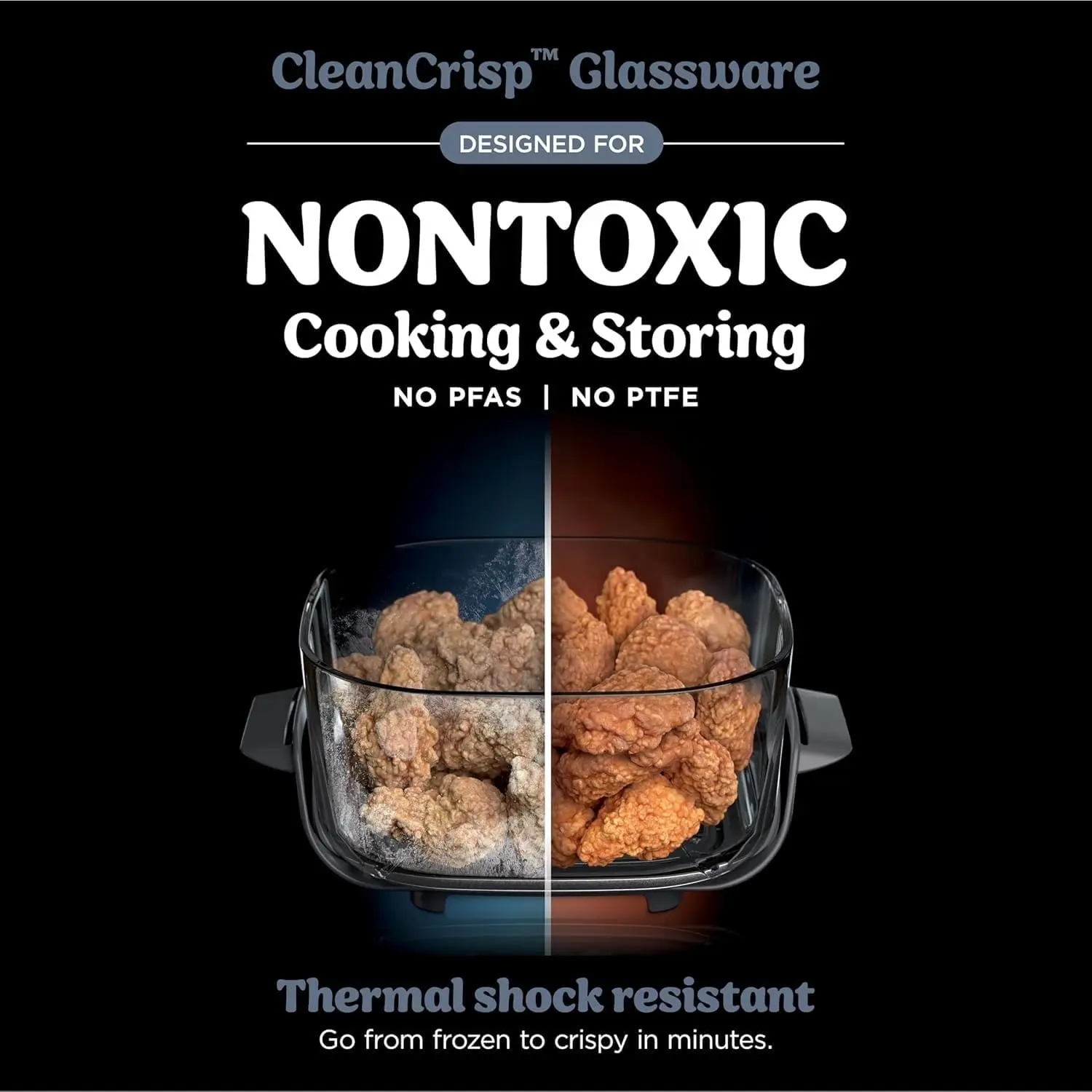 Home Cooking, Blue Air Fryer with Non-Toxic Glass, Microwave, Freezer & Dishwasher Safe, 4 QT & 6 Cup Containers 5