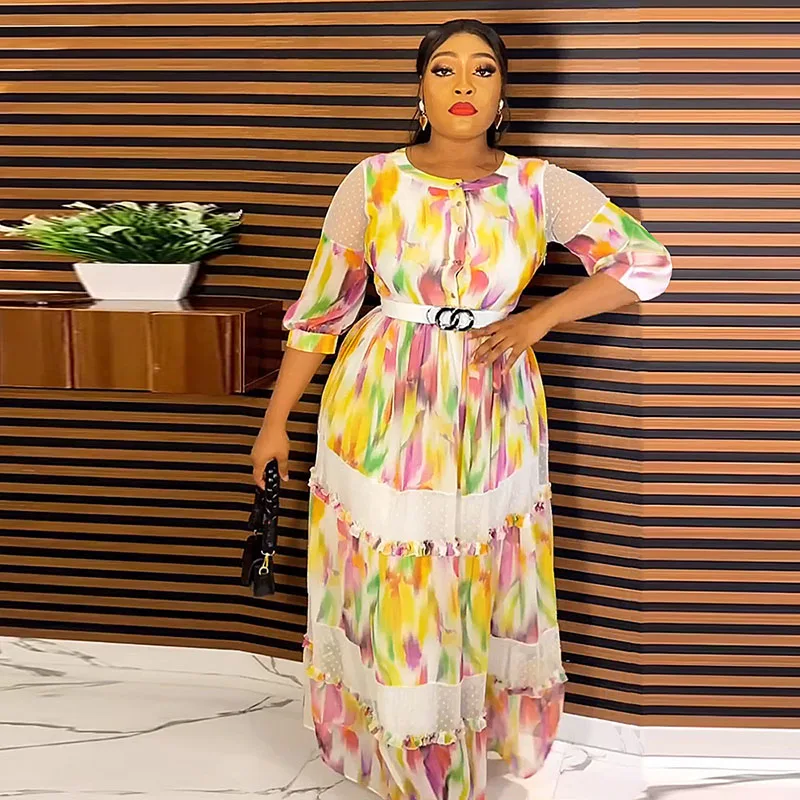 

Africa Women Party Dress New Fashion 2023 Dashiki Ankara Evening Gowns Elegant Turkey Muslim Kaftan Floral Print Maxi Dress Robe