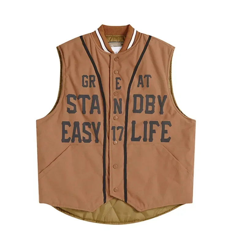 American Vintage Foam Letter Cotton Coat Vest Men's and Women's Autumn  Winter Loose Outwear Versatile Couple Tank Top