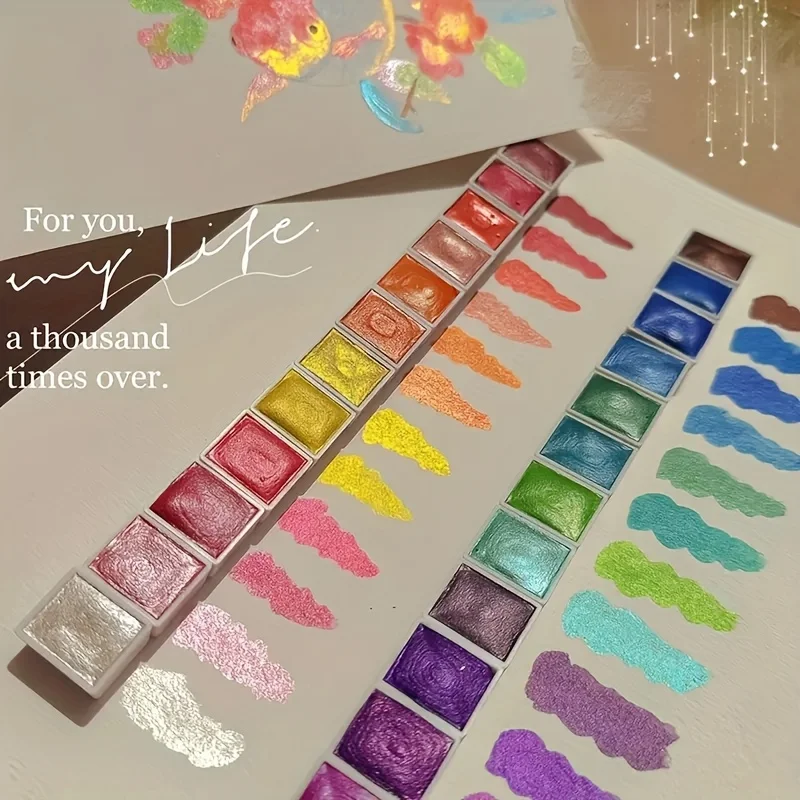 24-Color Vibrant Pearl Watercolor Paint Set for Chinese Painting Tang Cards & Calligraphy