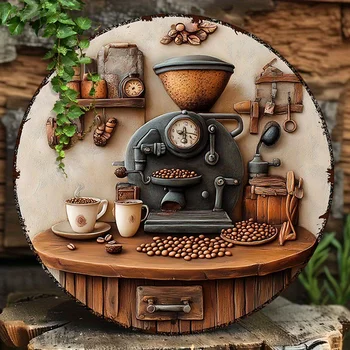 Vintage Coffee Wood Disc Art 1