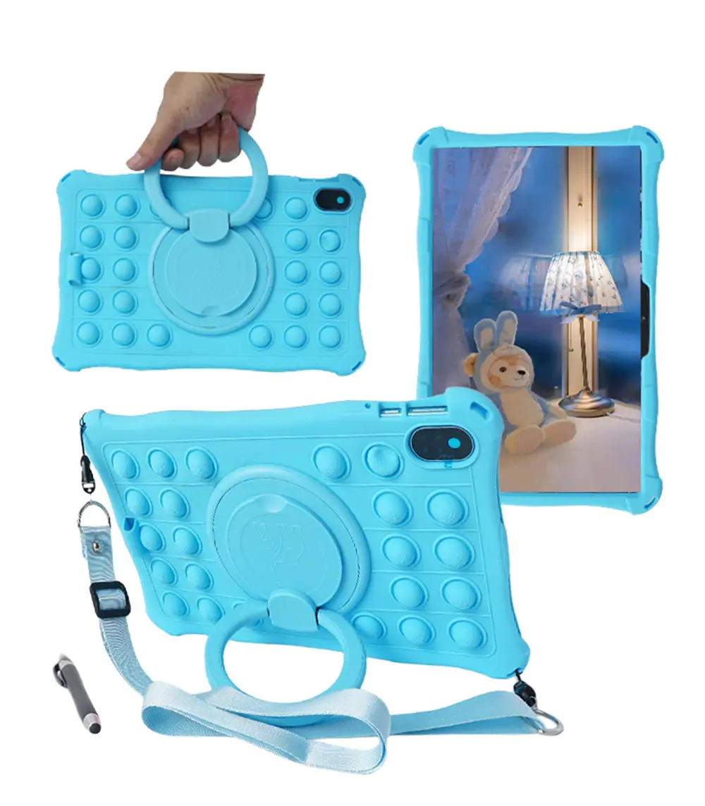 Children's 12 Silicone Tablet Case with 360° Rotating Kickstand and Strap