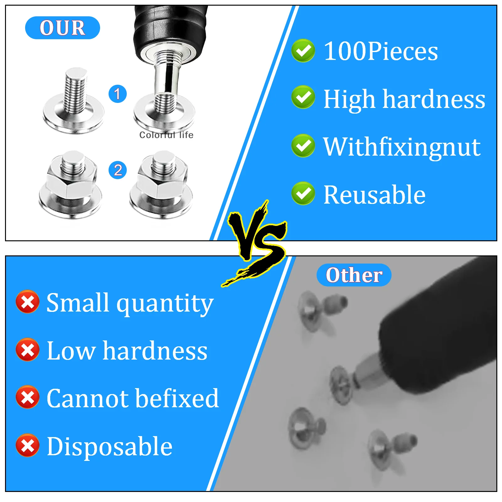 100pcs 7.3mm Diameter 42mm Extra Long Concrete Nails Gun Rivet Multi-Purpose Nail M8 Screw Nut Nails For Manual Steel Nail Gun
