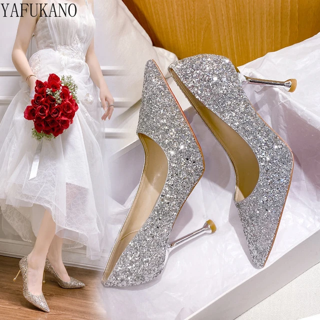 Silver High Heel Shoes Wedding  Sparkly Silver Shoes Wedding - Wedding Shoes  Women - Aliexpress