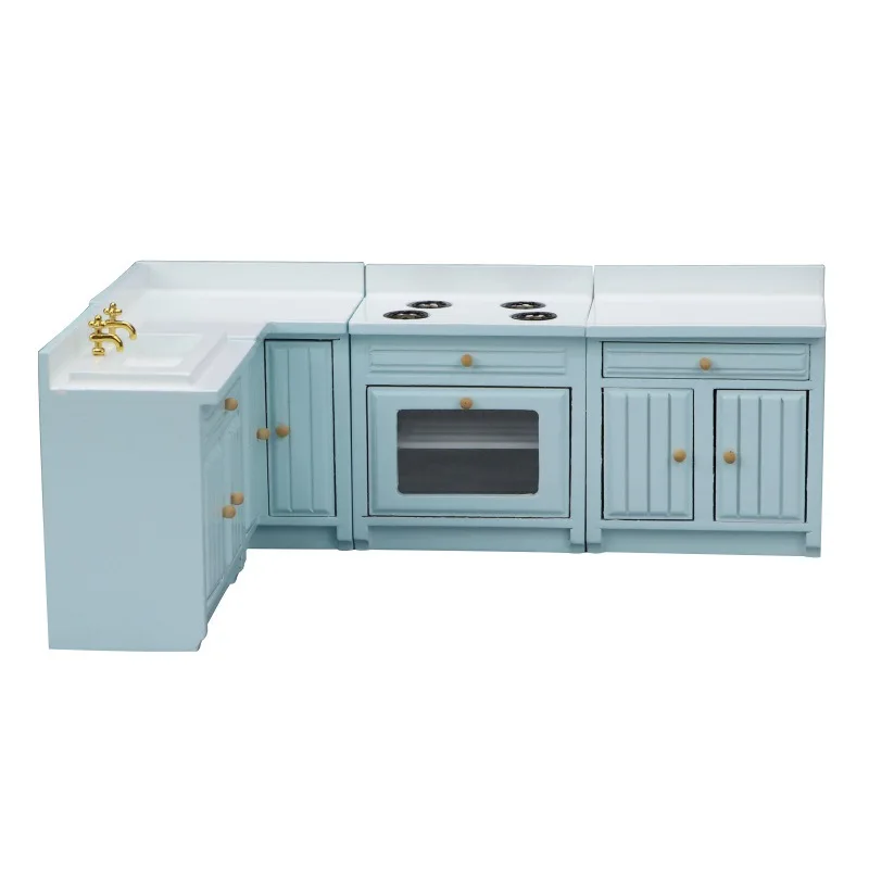 1:12 BJD DOLLHOUSE Mini Kitchen Decorations Model Furniture Corner Cabinet Blue Cooktop Cover Set OB11 Doll House Accessories 5