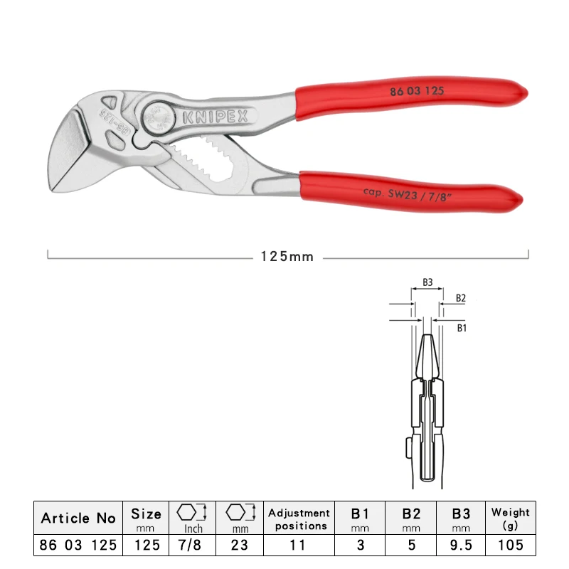 KNIPEX 8603125 Mini Pliers Wrench 2-In-1 Pliers and Wrench 125mm