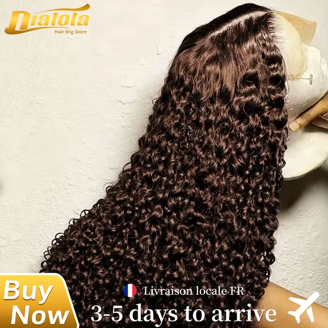 Perruques Lace Frontale 34 30 pouces en Cheveux Humains, Brun Chocolat, Ondulation Profonde, Colorées, 13x4 HD, Ondulation Water Wave Bouclée, Pré-épilées 1