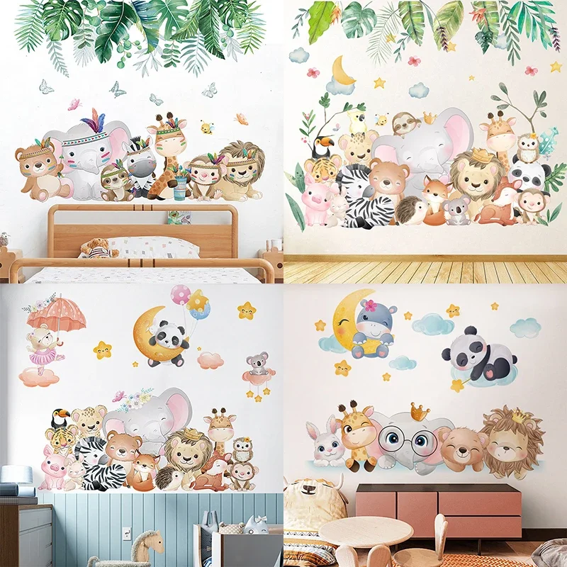 Cartoon Animal Wall Stickers for Kids Rooms Baby Room Decoration Forest ...