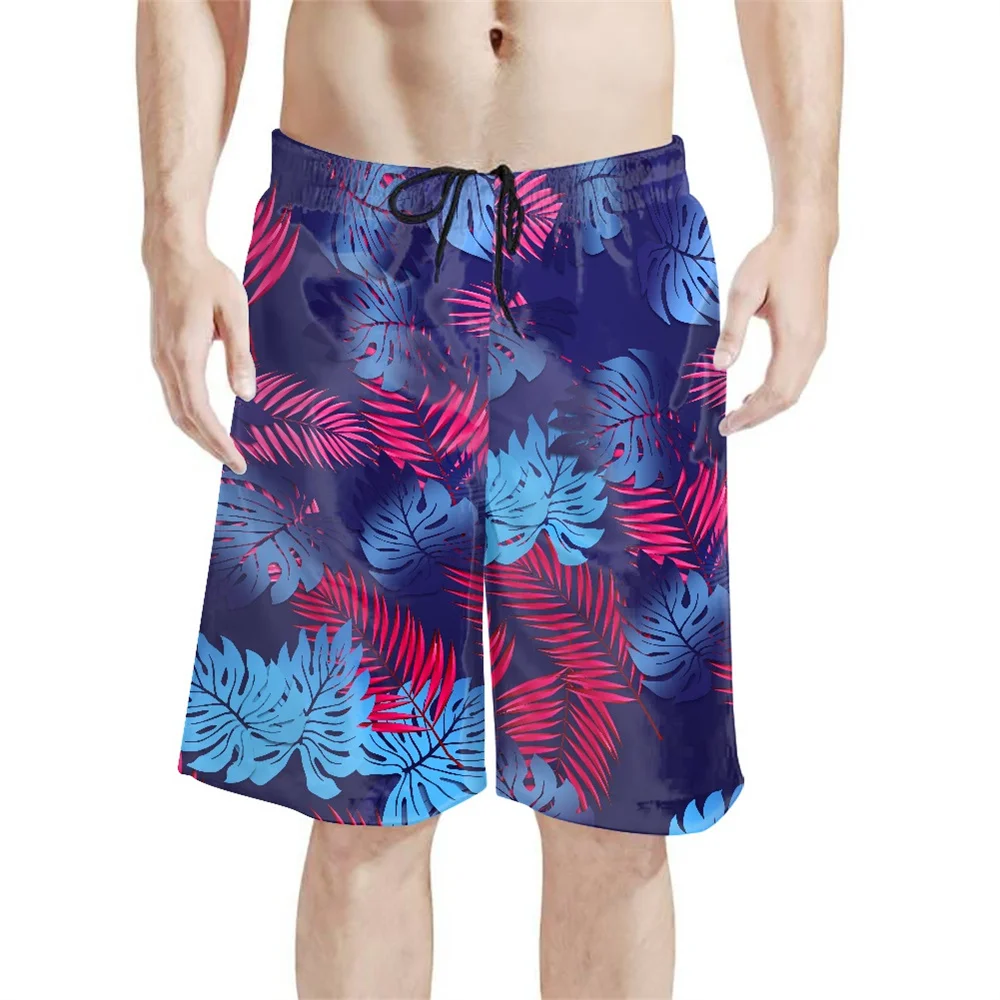 

2022 Men Pants Polynesian Tribal Clothing Hawaiian Purple Monster Palm Leaves Print Custom Workout Shorts Fashion Design
