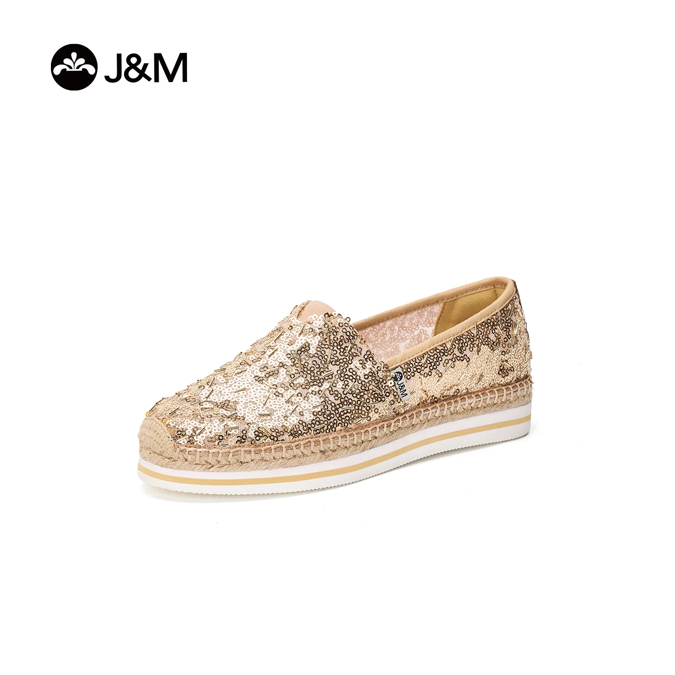 

Joy & Mario 2024 summer Loafers new arrival Women's shoes sequin flat Slip-on canvas shoes