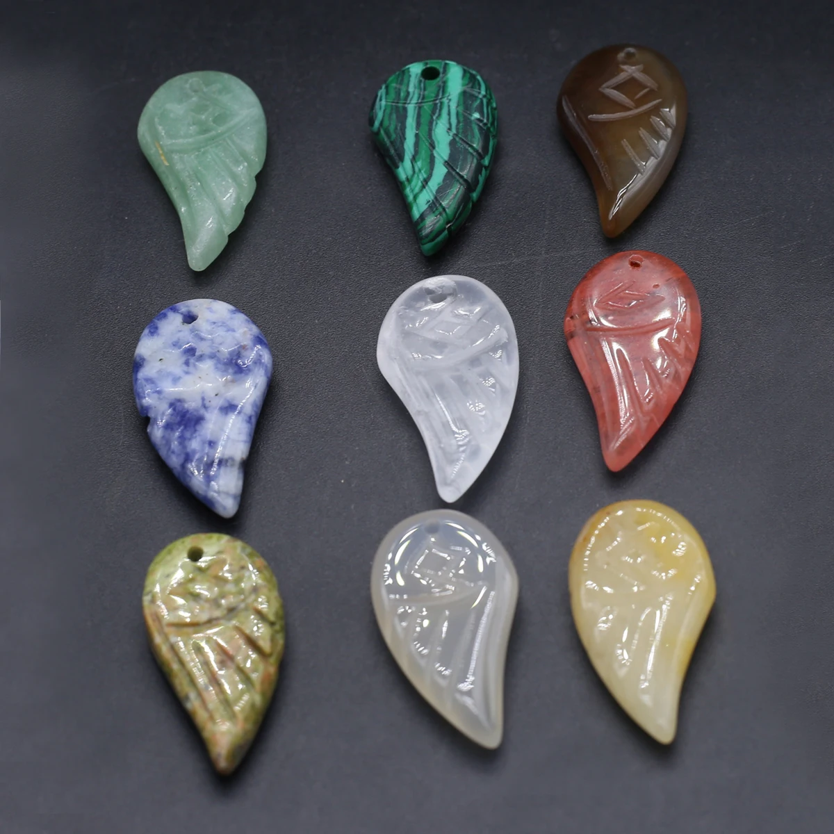 10PCS Wholesale Natural Semiprecious Stone Random Color Feather Wing Shape Pendant Jewelry Making DIY Necklace Accessories