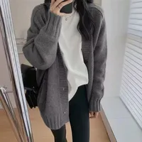 100% Pure Wool Knit Japanese Cardigan Women's 24 Autumn/Winter Korean Jacket Mid Length Coat Loose Large Cashmere Sweater Female 1