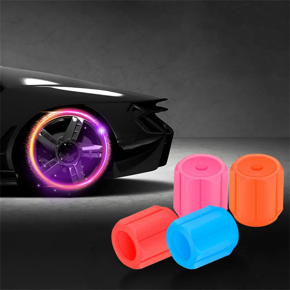 4Pcs Universal Fluorescent Car Tire Valve Caps Air Valves Stem Caps Pressure Caps for Cars Motorcycles SUV Trucks Bi