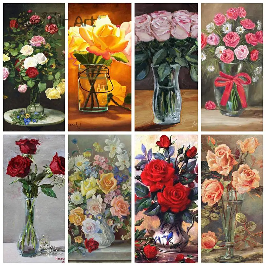 

5D DIY Diamond Painting of Roses in the Vase Full Round/Square Drills Embroidery Mosaic Art Decoration for Home Wall Decor