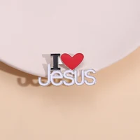 I Love Jesus Enamel Pins Custom Phrase With Heart Brooches Shirt Collar Lapel Badges Simple Jewelry Gift for Kids Friends 2