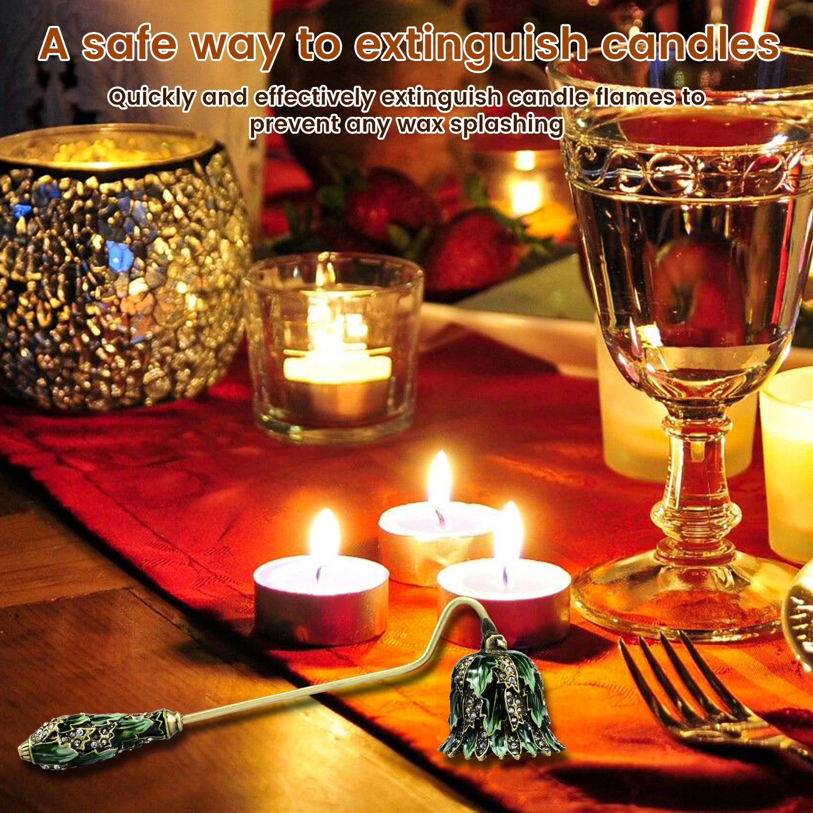 1/2/4Pcs Candle Snuffer Safe Candle Extinguisher with Long Handle Elegant Green Decorative Candlesnuffer for Lovers Gifts