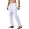 Men's Cotton Linen Pants Basic Versatile Fashion Loose Pants Male Breathable Solid Casual Drawstring Jogger Yoga Baggy Trousers 2