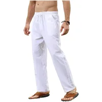 Men's Cotton Linen Pants Basic Versatile Fashion Loose Pants Male Breathable Solid Casual Drawstring Jogger Yoga Baggy Trousers 2