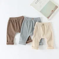 Casual Baby Trousers Bottoming Pant Ribbed Elastic Striped Pants Solid Color Infant Clothing for Kids Toddler Boys Girl Clothes 1