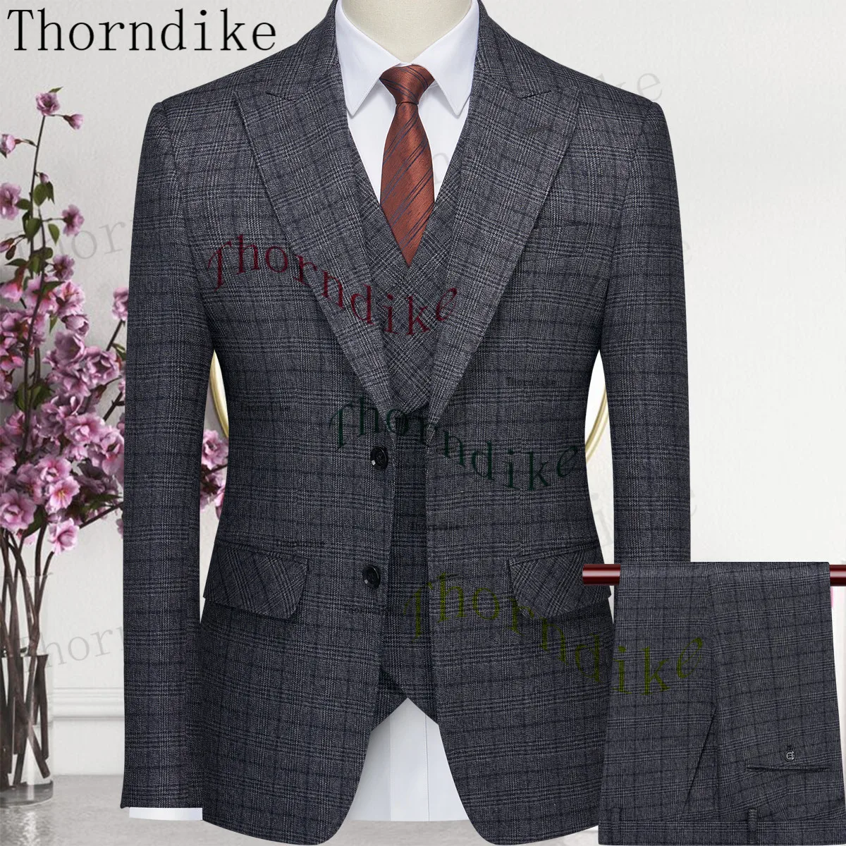 Thorndike Classic Glen Plaid 3 Piece Vintage Men Suits Winter Jacket Vest Pants Tailor-Made Business Office Wedding