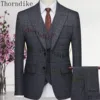 Thorndike 2023 Classic Glen Plaid 3 Piece Vintage Men Suits Winter Jacket Vest Pants Tailor-Made Business Office Wedding 1