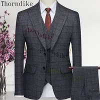 Thorndike 2023 Classic Glen Plaid 3 Piece Vintage Men Suits Winter Jacket Vest Pants Tailor-Made Business Office Wedding 1