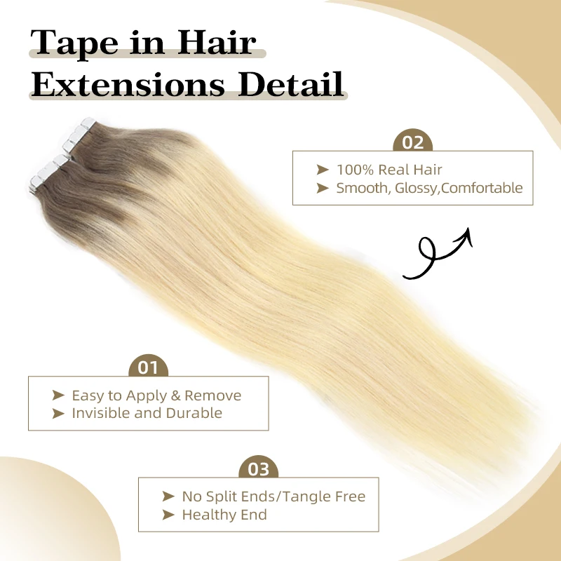Neitsi Invisible Tape Ins Hair Extensions Natural Adhesive Real Human Hair Straight 12"-24" Non-Remy Seamless Skin Weft