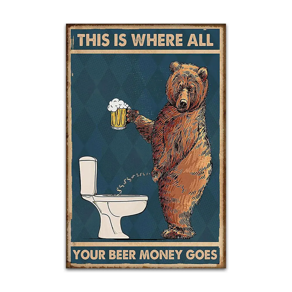 Affiche d'art mural drôle rétro, impressions d'ours buvant de la bière dans  les toilettes, peinture sur toile, image pour chambre, décoration de la  maison - AliExpress, image size:1000x1000