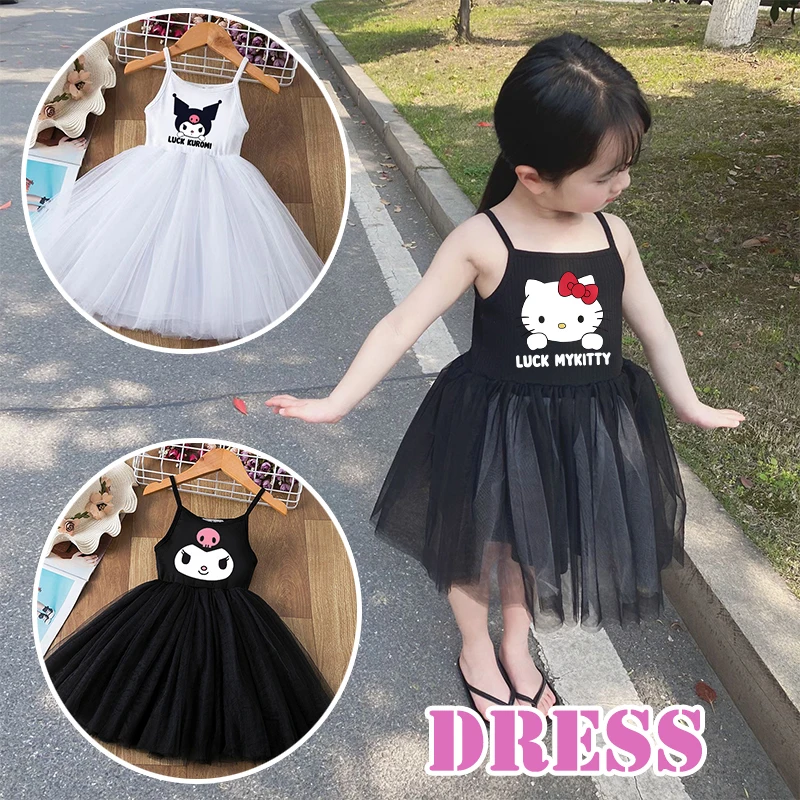

Юбка для девочки Hellokitty Kuromi, платье принцессы, женская одежда, детское Плиссированное Платье из сетчатой ткани с короткими рукавами, подарок