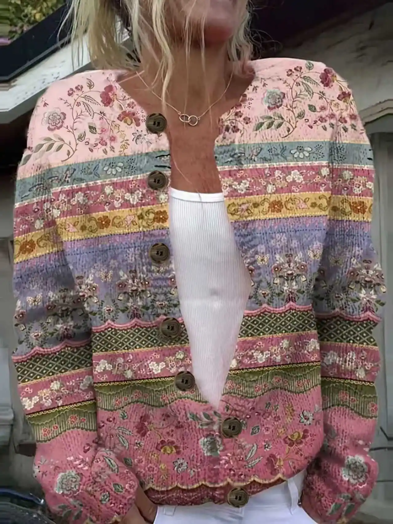 Boho Floral Scalloped Cardigan