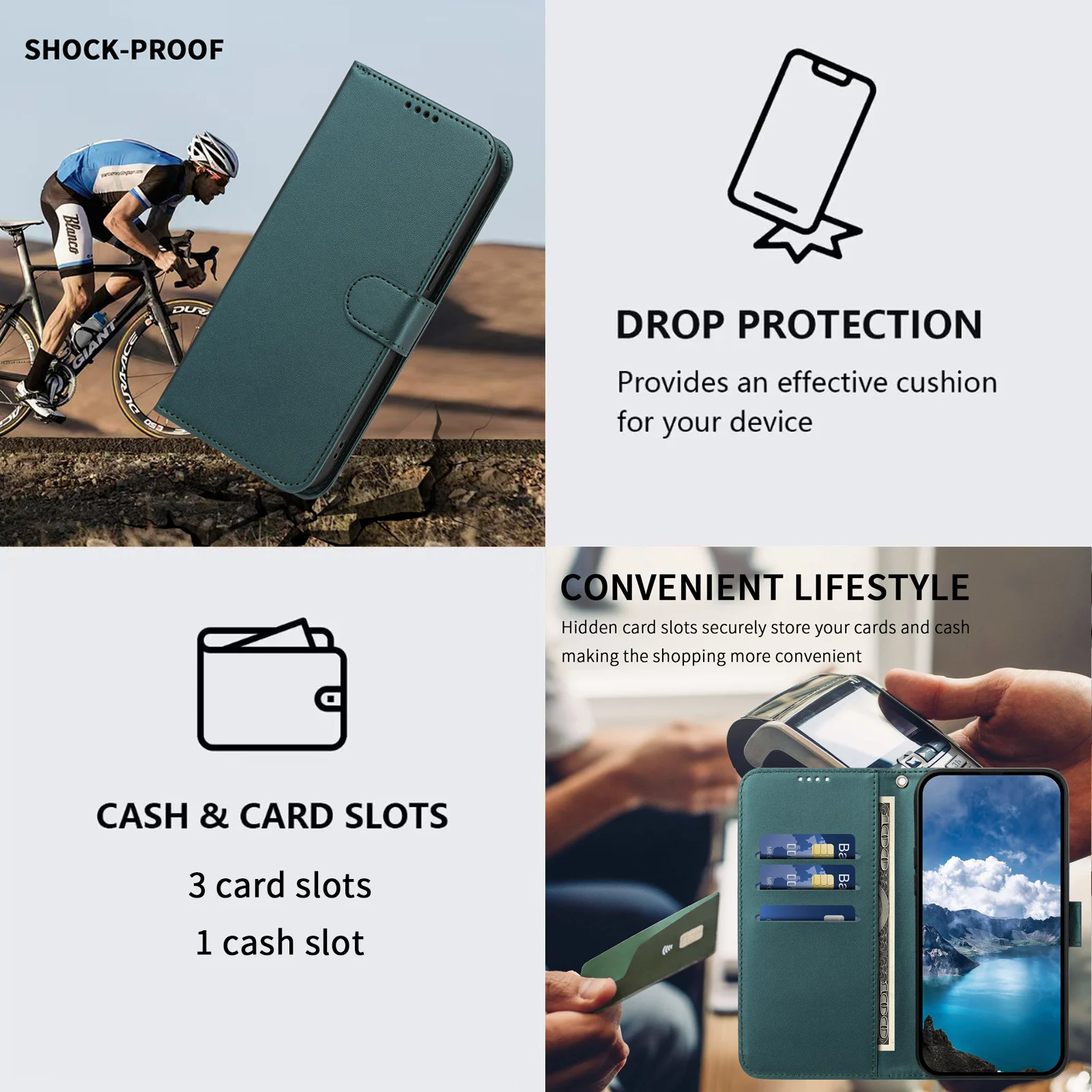 Luxury Leather Wallet Phone Case with Shockproof Bumper and Card Slots