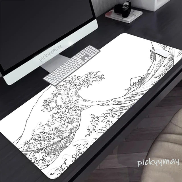 Tapis de souris japonais Great Wave, Tapis de bureau de jeu noir