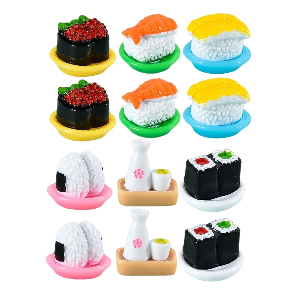 

12 Pcs Simulated Japanese Sushi Decor Mini Small House Models Food Japanese-style Miniature Display Resin Prop