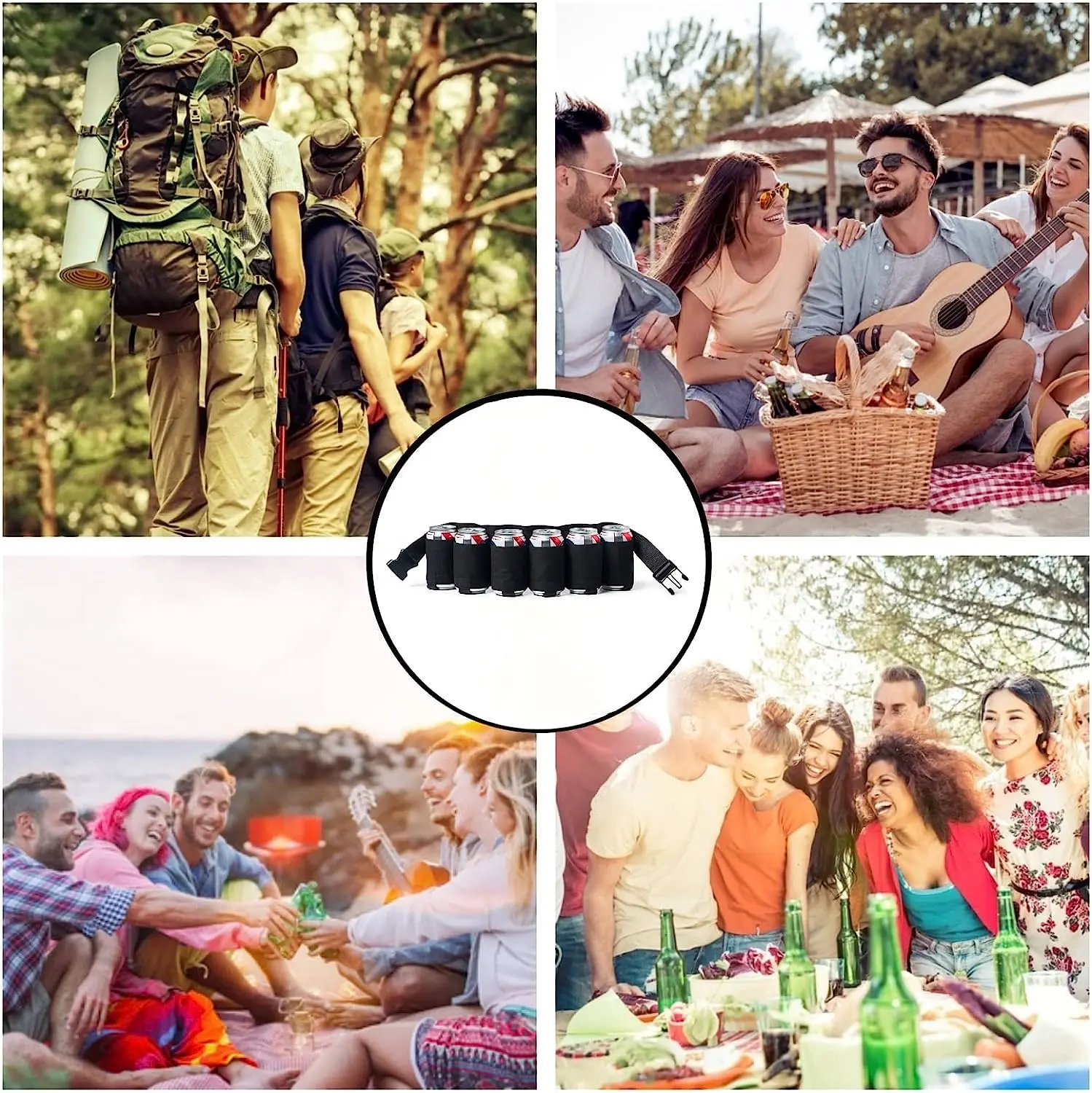 Beer Bottle Holder Belt Holster Soda Drink Can Holder Adjustable Waist Pack Bag Holds 6 Cans Perfect for Parties