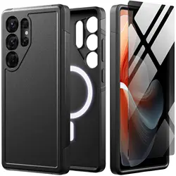 Magnetic Slim Durable Shockproof Phone Case with Military Grade Protection - Pc + tpu (Black)