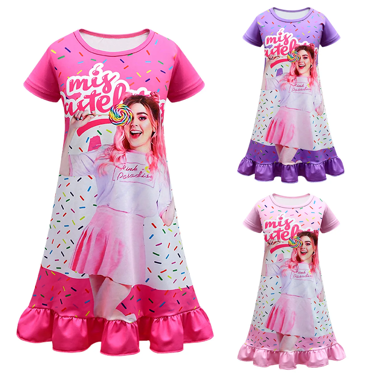 

Kids Pajamas Cartoon Summer Clothing Girls Mis Pastelitos Dress Short Sleeve Nightdress Children Birthday Party Home Suits