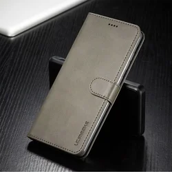 Vintage Leather Wallet Case with Card Slots and Holder - Flip Cover Design - Galaxy M20 (Grey)