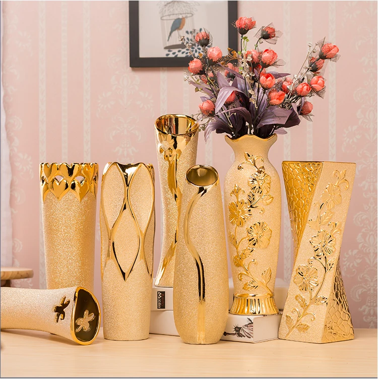 Luxury Europe Gold-Plated Ceramic Vase Home Decor Creative Design Porcelain Decorative Flower Vase For Wedding Decoration 6