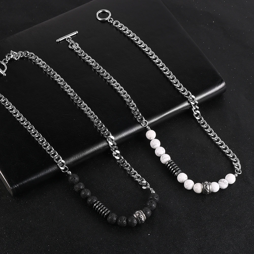 Nabest 11 Style Various Materials Natural Stone Stainles Steel Necklacess 8mm Bead Punk Fashion Jewelry for Men Women