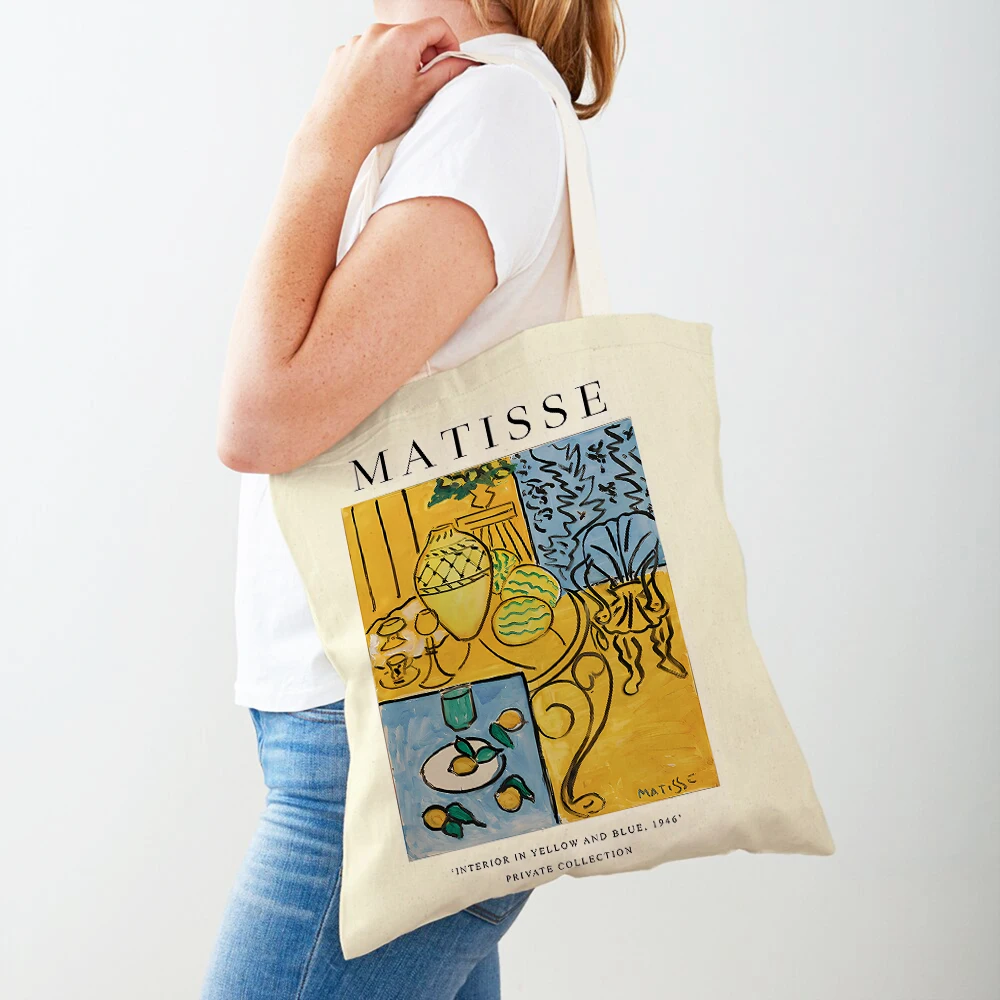 

Vintage Matisse Vase Abstract Landscape Print Shopper Bag Both Sided Tote Handbag Casual Geometric Women Shopping Shoulder Bags