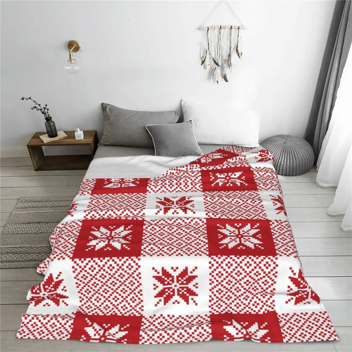 

Christmas Nordic Buffalo Check Plaid In Red And White Blanket Flannel Spring/Autumn Throw Blanket for Home Couch Bedding Throws