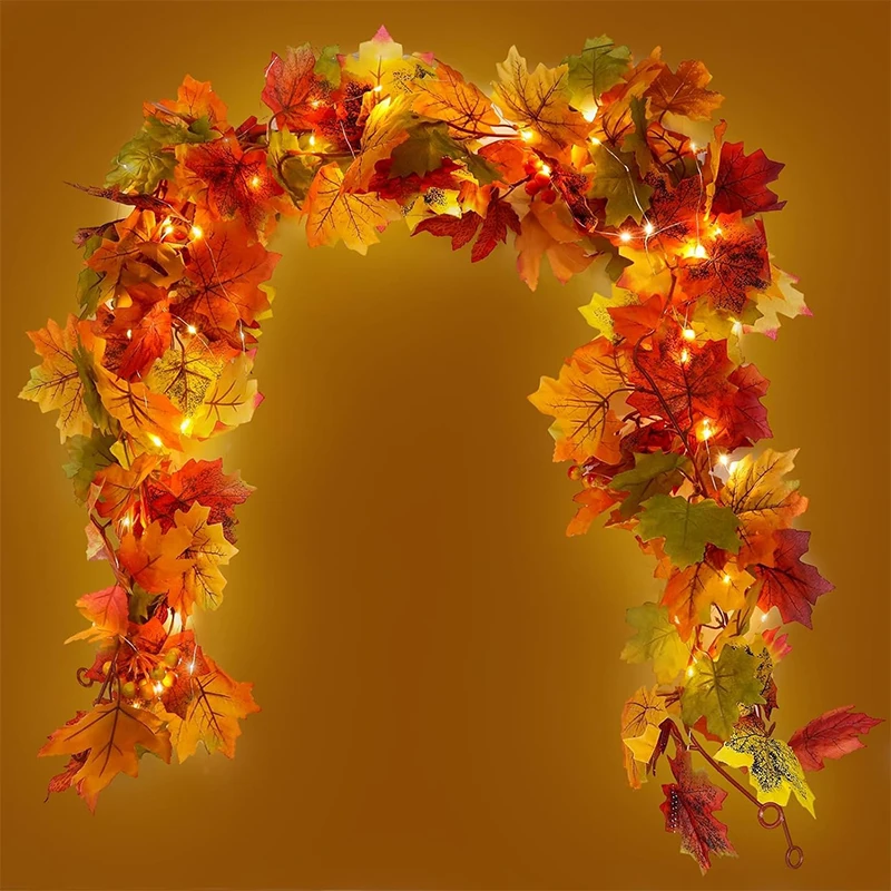 200CM Künstlicher Ahornblatt-Kranz Herbst-Dekoration für Zuhause Garten Außenbereich Wand Tür Fenster Weihnachts-Atmosphäre Dekorationszubehör – Detail 1