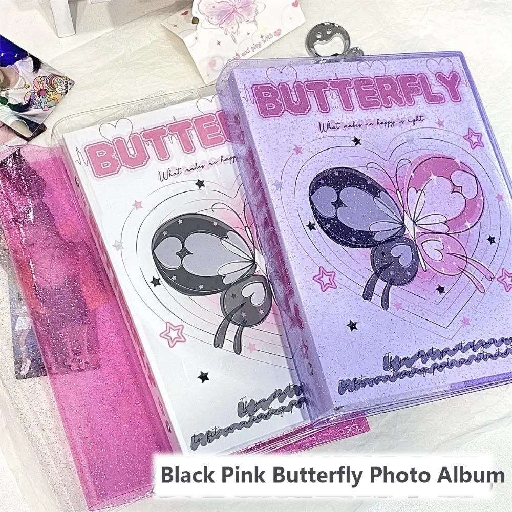 Creativo A5 Kpop Photo Card Binder Black Pink Butterfly Photo Album Cover Photo Card Collect Book Diy Journal Cartolina Organizer