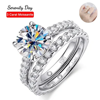 Serenity 5.28ct All Moissanite Rings Set Women Gift Sparkling Lab Diamond Wedding Rings S925 Sterling Silver Plated 18K Jewelry